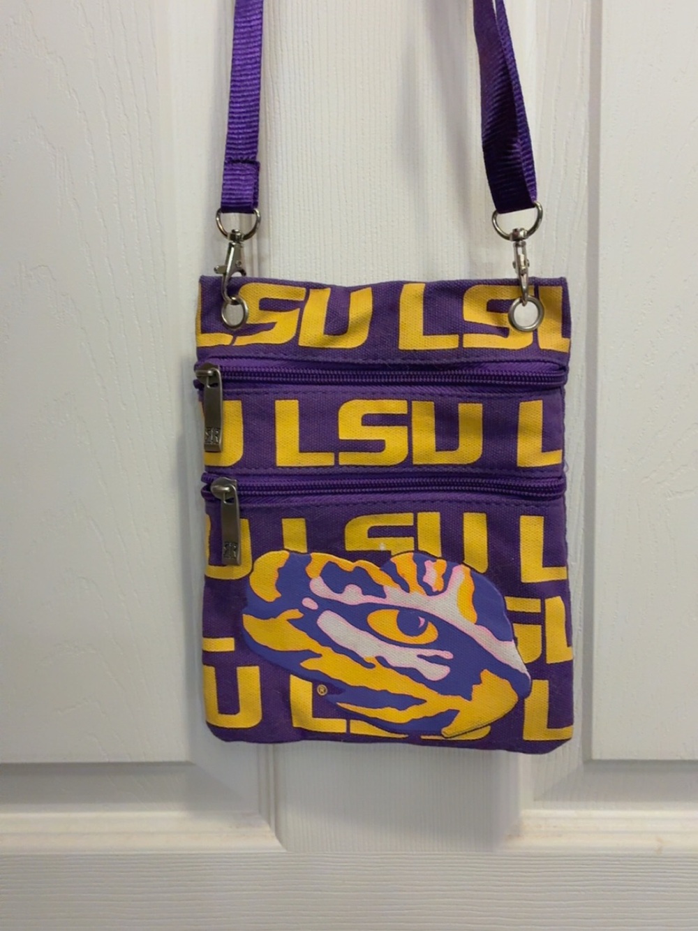 LSU Purple & Gold Tiger Eye Crossbody Bag